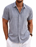 1 x RAW Customer Returns COOFANDY Summer Shirt Men s Short Sleeve Linen Shirt Casual Solid Color Shirt Button Down Linen Shirt Dark Blue Gray L - RRP €33.99