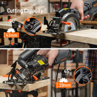 1 x RAW Customer Returns DOVAMAN Circular Saw for Wood, 710W 115mm Mini Circular Saw, Additional Handle, 3500RPM with Laser, 6 Blades, Cutting Depth 29-43MM, for Wood, Tiles, Soft Metal, Plastic - RRP €70.79