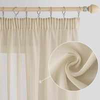 1 x RAW Customer Returns MIULEE Set of 2 Voile Curtains Sheer Curtain with Ruffle Tape Transparent Linen Look Curtains Living Room Modern Window Curtain Bedroom 140 x 260 cm W x H Beige - RRP €38.56