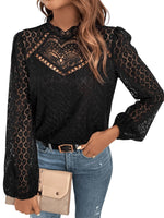 1 x RAW Customer Returns GORGLITTER Women s Elegant Blouses Stand-Up Collar Top Shirt Blouse Long Sleeve Lace Tunic Blouse with Lantern Sleeves Black M - RRP €30.24