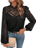 1 x RAW Customer Returns GORGLITTER Women s Elegant Blouses Stand-Up Collar Top Shirt Blouse Long Sleeve Lace Tunic Blouse with Lantern Sleeves Black M - RRP €30.24