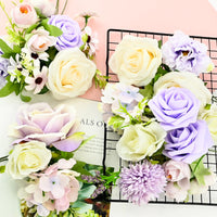 4 x Brand New twirush silk flowers, artificial bouquet, flower combo box, with stems and 1 roll of ribbon for DIY flower arrangements bouquets wedding party home baby shower decoration purple, white  - RRP €58.48