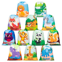 1 x RAW Customer Returns Mocoosy 12pcs Animal Party Bags Drawstring Backpacks, Reusable Animal Drawstring Bags for Kids, Jungle Party Gift Bags for Boys Girls Animal Theme Birthday Party - RRP €19.67