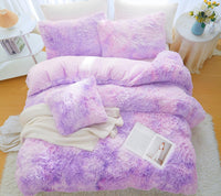 1 x RAW Customer Returns Menkala Plush Bed Linen 155x220 Winter Fluffy Warm Duvet Cover Tie Dye Printed White Purple Plush Bedding Set Fleece Long Hair Faux Fur Duvet Cover with Zip and 1 Pillowcase 80 x 80 cm - RRP €50.41