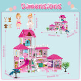 1 x RAW Customer Returns deAO Dollhouse, 3-st ckige Large Dream Doll House 83 52 63cm with Accessories 2 Dolls, 4 Miniature Dog Figures, Furniture, Slides, Dollhouse for Girls Plastic Dollhouse  - RRP €54.99