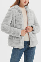 1 x RAW Customer Returns Geschallino Women s Faux Fur Coat Hooded Outerwear Fleece Jacket with Sherpa Lining 1801 Gray S - RRP €56.46