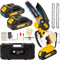 1 x RAW Customer Returns Mini Battery Chainsaw, 6 Inch 15.2 cm Portable Electric Chainsaw, x2 Batteries x2 Chain Glasses and Gloves, Handheld Cordless Battery Electric Saw Cut Wood Prune Branches Garden - RRP €86.89