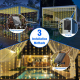 1 x RAW Customer Returns GCMacau Solar Light Curtain Fairy Lights Curtain 3 x 3 m, 300 LEDs Light Curtain Indoor Outdoor Waterfall Fairy Lights, Waterproof, 8 Modes and Remote Control, USB Charging, Hanging Sparkling Curtains - RRP €25.2