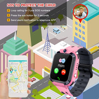 1 x RAW Customer Returns GPS children s smartwatch, children s smartwatch with GPS and SIM voice chat SOS IP68 waterproof electric fence game camera alarm clock Clacss mode touchscreen, smartwatch for boys girls 3-12 years gift - RRP €30.24