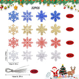 1 x Brand New 32 Piece Snowflake Decoration, Christmas Snowflake, Glittering Snowflake, Hanging Flake Ornaments, Plastic Christmas Snowflake Decorations with String - RRP €8.99