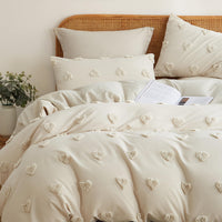 1 x RAW Customer Returns Sedefen Duvet Cover 200 x 200 cm 3-Piece Beige Tufted Boho Embroidery Shabby Chic for Adults Teens Microfiber Bedding with Zipper and 2 Pillowcases 65 x 65 - RRP €58.99