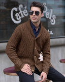 1 x Brand New Men s Cardigan with Shawl Collar Men Button Down Cable Knit Sweat Jacket Winter Warm Knitted Sweater Long Sleeve Cardigan Sweater - RRP €20.16