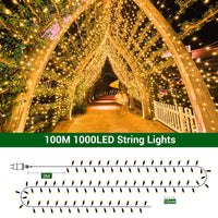 1 x RAW Customer Returns ELKTRY 1000LEDs 100M Outdoor Christmas Lights, Waterproof Christmas Tree Lights with 8 Modes, Outdoor String Lights Christmas Lights for Tree Christmas Garden Indoor Party, Warm White - RRP €65.99