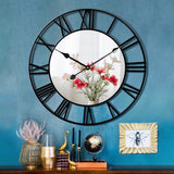 1 x RAW Customer Returns Lafocuse Giant Black Metal Vintage Mirror Wall Clock 57cm Silent Decorative Quartz Roman Numerals Living Room Bar Bedroom - RRP €32.76