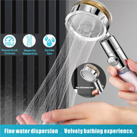 1 x RAW Customer Returns Dabeto water-saving shower head, propeller shower head with filter, 360 rotating hand shower, economical shower head with stop function, shower head with anti-limescale, protects skin and hair set of 2 gold blue  - RRP €26.21