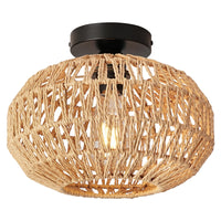 1 x RAW Customer Returns FORCOSO rattan ceiling light, boho ceiling lamp with natural rattan lampshade, E27 vintage chandelier, rustic brown boho lamp ceiling for living room, bedroom, dining room, kitchen, hallway - RRP €39.42