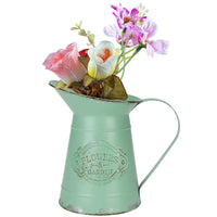 1 x RAW Customer Returns Belle Vous Olive Green Metal Flower Vases - 11.8 x 17.5 cm Galvanized Metal Vase - Shabby Chic Vintage Vase - Milk Jug for Home Wedding Decoration, Garden Plants - RRP €22.99