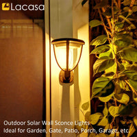 1 x RAW Customer Returns Lacasa LED Solar Light Outdoor, Solar Lamp 2 Pieces Powerful Version IP65 Waterproof 2 Working Modes Wall Lamps Outdoor Porch Solar Lights for Garden, Warm White 2700K - RRP €45.24