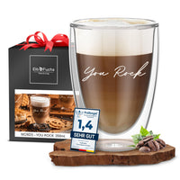 1 x RAW Customer Returns ElbFuchs double-walled latte macchiato glass YOU ROCK 1x 350ml PERFECT GIFT IDEA Ideal as a thermal glass for cappuccino Coffee glasses Tea glasses - RRP €15.07