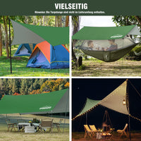 1 x Brand New Overmont Camping Tarpaulin - 3m x 3m Portable Foldable Multifunctional Tarpaulin with 6 Nails and 6 Ropes - Waterproof Sun Resistant for Tent Hammocks Picnic Beach - Green - RRP €30.0