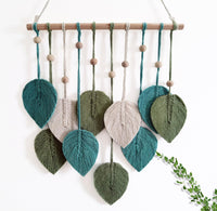 3 x Brand New Induslyfe Macrame Wall Hanging Leaves, Boho Chic Feather Wall Hanging, Boho Home Wall Decoration, Handmade Boho Yarn Woven Wall Art Tapestry for Room Window Decoration Green Sage Green Beige - RRP €60.48