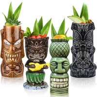 1 x RAW Customer Returns Tiki Mugs, 4 Pack Tiki Glasses for Cocktails Large Tropical Ceramic Mugs Hawaii Tiki Party Creative Cocktail Glass Bar Drinkware Premium Tropical Exotic Barware - RRP €57.44