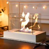 1 x RAW Customer Returns NEWIMAGE White Rectangular Bioethanol Table Fireplace with Glass 35 cm Portable Table Fire Bowl Decorative Bio Ethanol Fireplace for Patio Indoor Outdoor Bedroom Garden Balcony Living Room Kitchen - RRP €47.44