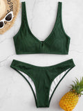 1 x RAW Customer Returns ZAFUL Women s Padded Bikini Set, Summer Textured V-Neck Bikini Swimsuit - RRP €36.99