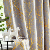 1 x RAW Customer Returns FMFUNCTEX Opaque Curtains with Eyelets Grey Gold Metallic Branch Pattern Curtain Blackout Thermal Curtain Heat Protection Curtains for Living Room Bedroom Set of 2, 225 x 132 cm H x W  - RRP €46.99