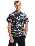 1 x Brand New SSLR Hawaii Shirt Men, Flamingo Hawaii Shirt, Hawaiian Shirt Men Short Sleeve Floral Printed Regular Fit Small, Black  - RRP €22.8