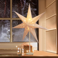 1 x RAW Customer Returns SALCAR LED Christmas Star Illuminated Window 35cm, Paper Star Christmas with E14 Lamp, 3D Luminous Star Standing Advent Star with Iron Base, White - RRP €23.99