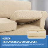 1 x RAW Customer Returns MAXIJIN Set of 4 Extra Large Sofa Covers for 3 Seater Sofa Super Stretch Jacquard for Dogs Pet Friendly Sofa Cover for Furniture 4 Seater, Light Beige  - RRP €42.99