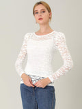 1 x RAW Customer Returns Allegra K Women s Lace Top Long Sleeve Embroidery Floral Pattern Transparent Blouse Shirt White S - RRP €38.94