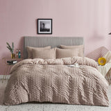 1 x RAW Customer Returns Freyamy Seersucker Bed Linen 155x220cm 2-Piece Khaki Embossed Stripes Structured Bedding Sets Plain Brushed Microfiber Soft Duvet Cover with Zipper and 1 Pillowcase 80x80cm - RRP €31.22