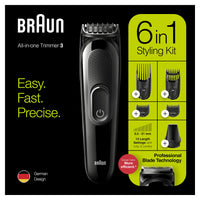 1 x RAW Customer Returns Braun 6-in-1 Beard Trimmer, with Hair and Nose Trimmer, for Beard, Face and Hair Clipper with Lifetime Sharp Blades, 5 Attachments, Gifts for Men, MGK3235, Black Razor - RRP €37.31