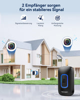 1 x RAW Customer Returns TECKNET Wireless Doorbell Battery Powered IP66 Waterproof, 400M Range, 5 Volume Levels 60 Melodies, Removable Battery RGB Outdoor Wireless Doorbell 1xTransmitter and 2x Receiver  - RRP €29.74