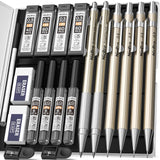 1 x RAW Customer Returns Nicpro 6 Piece Mechanical Pencils Set with Case, Metal Mechanical Pencils 0.3, 0.5, 0.7, 0.9 2 mm Clutch Pencil with 8 Tubes of Pencil Leads 4B 2B HB 2H , Erasers, for Writing, Sketching - RRP €18.14