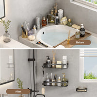 1 x RAW Customer Returns Voldra Shower Shelf No Drilling, Shower Shelf with Soap Dish Black Bathroom Shelf with Razor Hooks Rustproof Shower Basket Made of Space Aluminum with 6 Adhesive Surfaces Pack of 3  - RRP €30.4