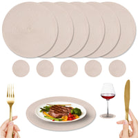 1 x RAW Customer Returns NAKIHOUSE Set of 12 Christmas Round Beige Placemats, Woven Placemats, Washable Placemats with Coasters, Heat-Resistant Non-Slip Placemats for Weddings, Festivals, 34 cm - RRP €15.12