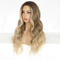 1 x RAW Customer Returns PORSMEER Women s Ombre Brown to Blonde Wig with Dark Roots Synthetic Hair Natural Wig Long without Bangs Wavy Curly Brown Wig for Women 26 Inches Party or Daily - RRP €21.17