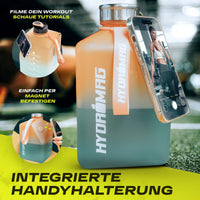 1 x RAW Customer Returns HYDROMAG drinking bottle 2.7 l - XL water bottle ideal for sports, fitness, yoga outdoor including magnetic cell phone holder, BPA-free, leak-proof robust turquoise-orange  - RRP €30.24