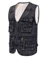 1 x Brand New KTWOLEN Men s Denim Gilet Winter Warm Fleece Vest Casual Outdoor Body Warmer Sleeveless Jacket Denim Vest with Pockets, C-Charcoal Fleece, L - RRP €39.99