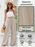 1 x RAW Customer Returns Puimentiua Women s Lightweight Summer Loose Linen High Waist Trousers Summer Wide Leg Drawstring Pants S-XXL Khaki XL - RRP €31.99