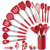 1 x RAW Customer Returns Herogo Kitchen Utensil Set, 25 Pieces Silicone Kitchen Utensils with Holder, Heat-Resistant Cooking Cutlery Set with Stainless Steel Handle, Non-Stick Cooking Utensils Kitchen Set, Storage Container, Red - RRP €26.21