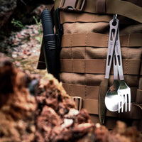 1 x RAW Customer Returns SILVERANT Titanium Camping Cutlery, Titanium Spork, Spoon, Chopsticks, Knife, Straw, Flatware Set, Portable Tableware for Lunch Box, Outdoor and Hiking, Comes with Drawstring and Carabiner - Polished - RRP €31.99