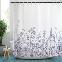 1 x RAW Customer Returns YISURE Black Flowers Plants Pattern Shower Curtain Polyester Fabric Bath Curtain Washable Weighted Bathroom Curtain 200 x 220 cm W x H  - RRP €22.8