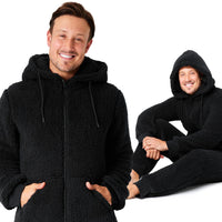 1 x RAW Customer Returns CityComfort Sleep Overalls for Men and Teenagers, Fleece Onesie Jumpsuit Men s Warm Cuddly Pajamas Men s Long M-3XL - Gifts for Men Black, L  - RRP €30.24