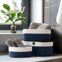 5 x Brand New La Jol e Muse Woven Baskets for Organizing, Small Felt and Jute Baskets for the Bathroom, Set of 3 Decorative Organizer Baskets, Brown Stripes - RRP €102.0