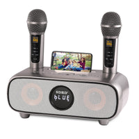 1 x RAW Customer Returns Karaoke machine, Bluetooth karaoke system for adults and children, portable PA system with 2 microphones, speaker with mobile phone holder USB TF card AUX-In, for home party, picnic, outdoor indoor gray  - RRP €81.82