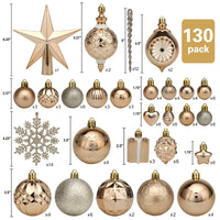 1 x RAW Customer Returns Christmas Tree Decoration Set, ROSELEAF 130pcs Champagne Gold Christmas Balls Tree Decorations with Star Tree Topper for Christmas Wedding Party - RRP €35.99